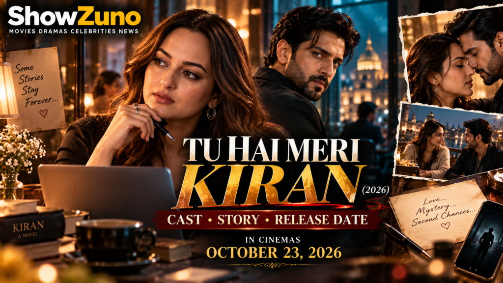 Sonakshi Sinha and Zaheer Iqbal depicted in ShowZuno's Tu Hai Meri Kiran 2026 movie banner